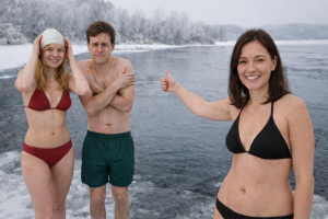 Mehr über den Artikel erfahren Eisbaden für den guten Zweck: Carmen, Betti und Pet gehen ins Wasser